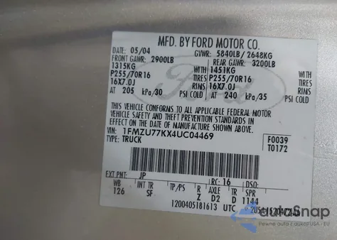 2004 Ford Explorer Sport Trac Adrenalin/Xls/Xlt из США, поврежденный, VIN 1FMZU77KX4UC04469